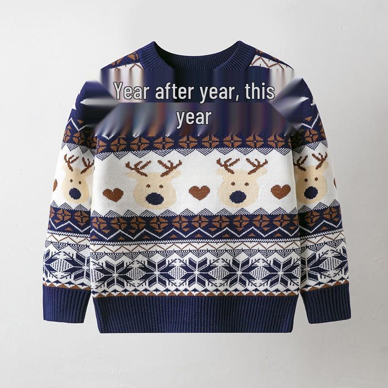 Festive Elk Sweaters: Matching Family Pullovers for Parent and Child - European and American Autumn/Winter Knitwear Child/2Y королевский синий