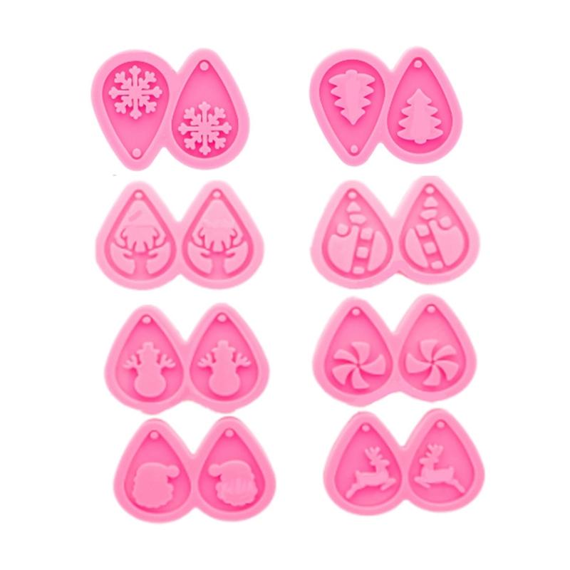 

8Pcs Glossy Water Drop Shape Earrings Mold Deer Xmas Tree Shape Silicone Molds Craft Keychain Earring Pendant