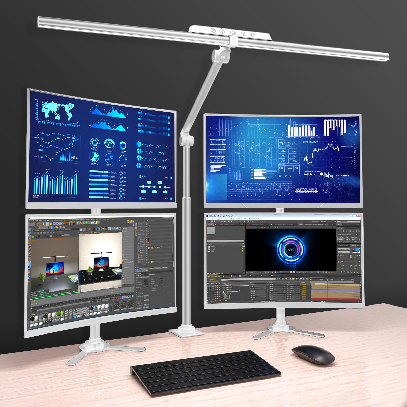 

OOWOLF LED Desk Lamp, Clamp-on, Eye-Friendly, High Color Rendering Ra95, 1800Lx Brightness, Dimmable, Color-Adjustable, Backlighting, Adjustable