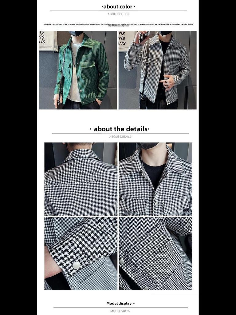 2022 Autumn Korean-Style Houndstooth Lapel Jacket for Men: Trendy Workwear Top