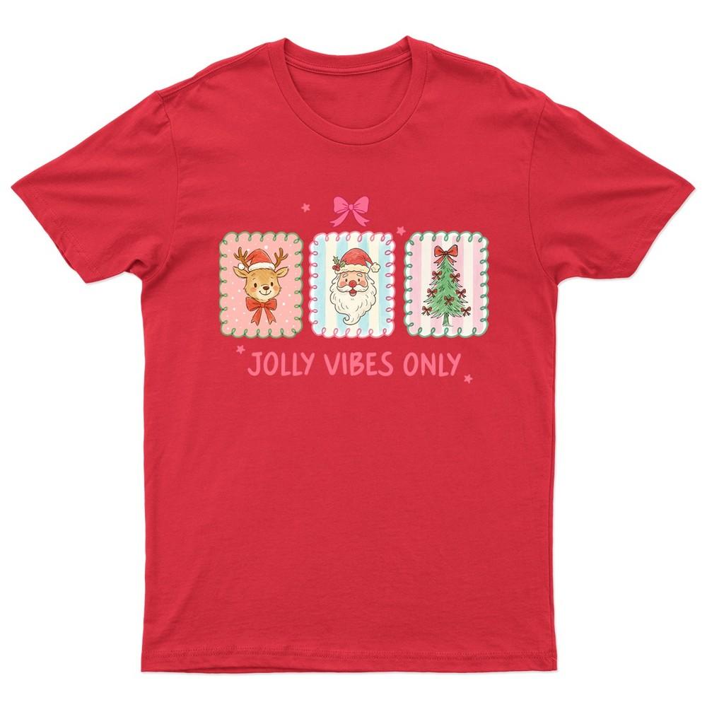 Jolly Vibes Only Christmas Reindeer Santa Tree Holidays Unisexs Unisexs Graphic Tee S
