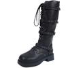 Women's Wide Width Mid-Calf Riding Boots, Metal Buckle Front Lace Up Ankle Boots, Vintage British Style Boots for Women
