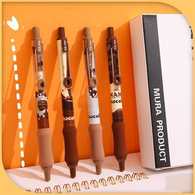 4pcs Chocolate Gel Pens Set Soft Holding 0.5mm Ballpoint Black Color Ink School