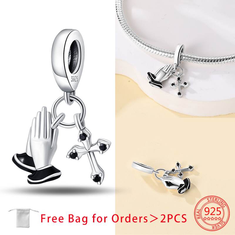 Charms Shiny Zircon Bible Cross Moon Prayer Hand Beads Copper Pendant Diy Women Jewelry Fit Original Bracelet Necklace Gift