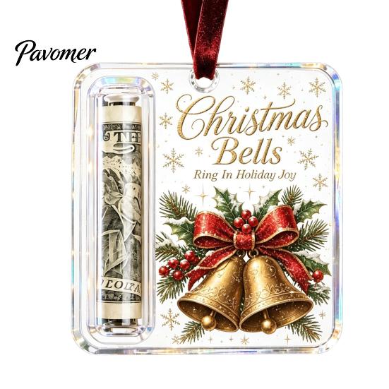 Gift Card Holder for Christmas Tree Cash Ornament, Clear Acrylic Money Holder, Holiday Xmas Hanging Decoration, Funny Ways to Christmas, Birthday