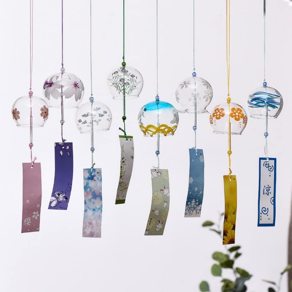 

Jumei Wind Chime Set, Handmade Glass, 8 Pieces, Enjoy the Cool Summer Spirit, Stylish Interior Decor, Souvenir Gift, Ornament (with Paper Strips) - Se