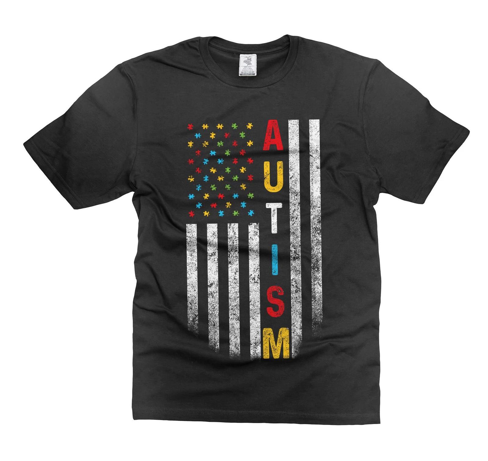 Autism Shirt Autism USA Flag Patriotic Tee Shirt Awareness Day Flag Shirt S