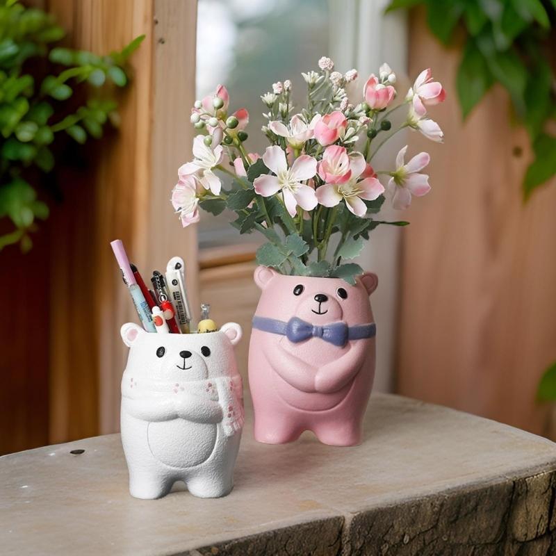 Practical Bear Flower Pots Sturdy Silicone Mold Cement Plaster Craft Supplies for Garden and Indoor Decoration