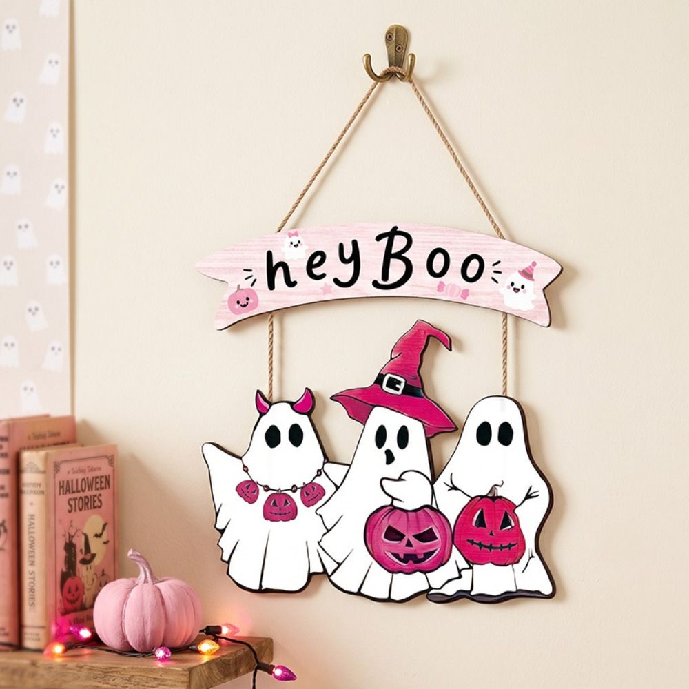Hey Boo Halloween Wreath Ghost Door Sign Cute Halloween Decor  Home Office Decor