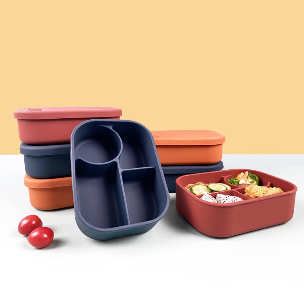 BPA-free Silicone Lunch Box 4 Compartments Food Storage Container Microwave Safe Lunch Box  Picnics