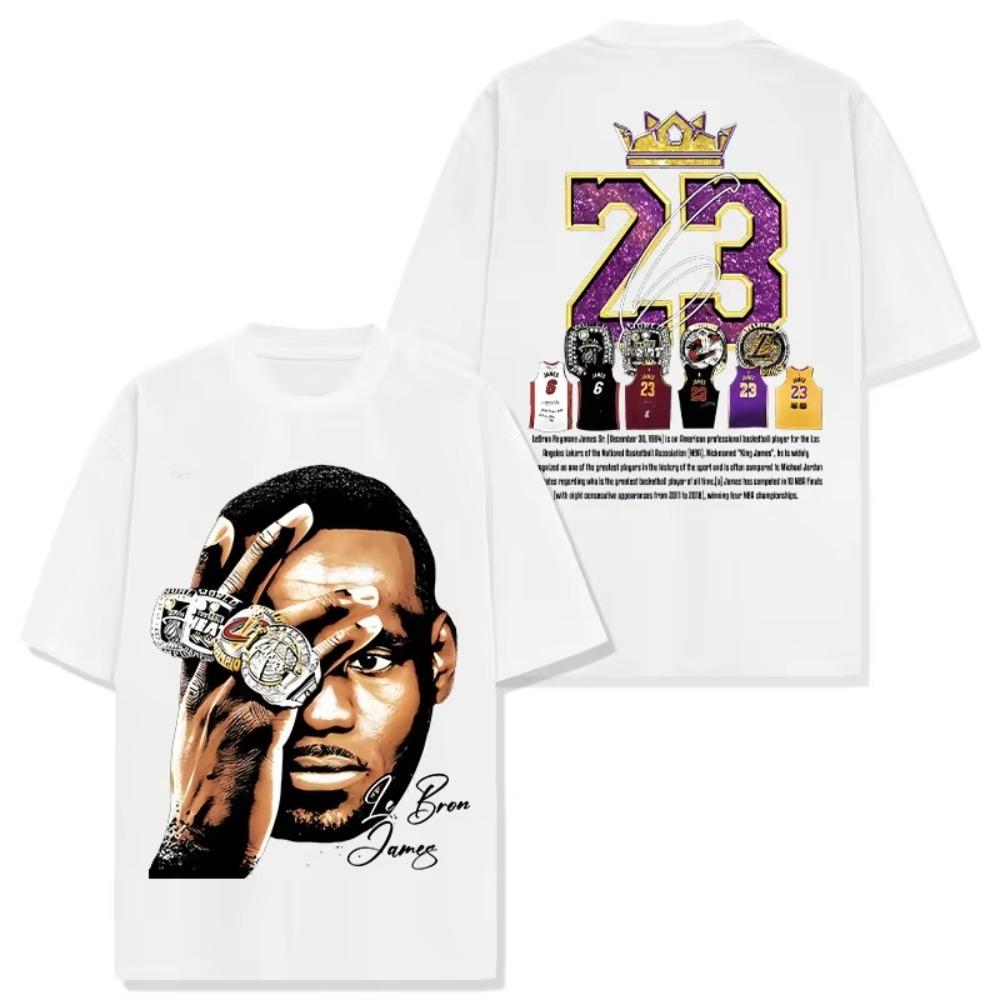 LeBron James Pattern Printed Short Sleeve T-shirt Pure Cotton Crew Neck Men's and Women's Trend Top Sports Summer