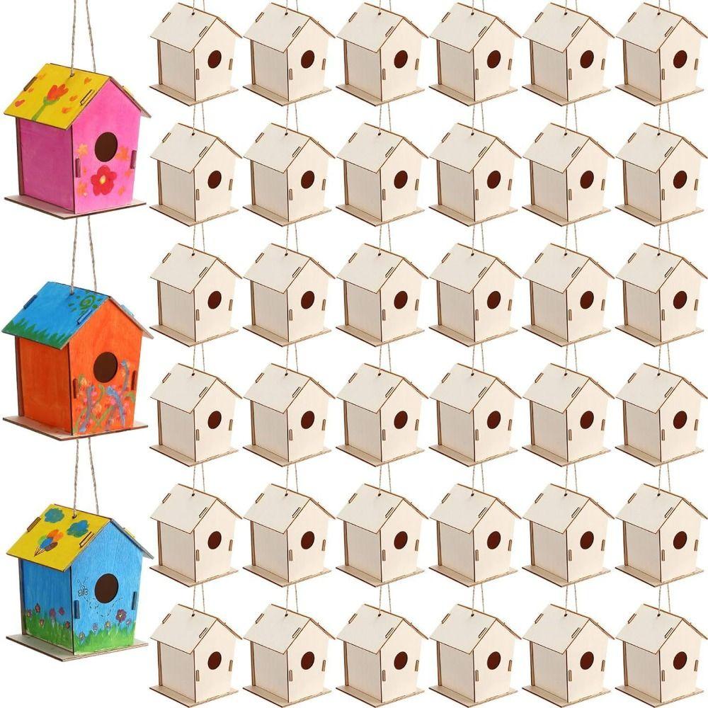 3pcs Minimalist Bird House Wooden Bird Cage Bird Raising Tool Bird Feeder  Outdoor