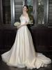 Elegant Simple Bridal Gown One Shoulder Lightweight Outdoor Wedding Dress Floor Length Train Korean Style Bridal Dress