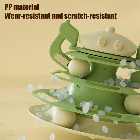 Drehteller Katzenspielzeug 3-stöckige Rollbahn Katzenturm Spielzeug mit Feder und Bällen Interaktiver Katzen-Puzzle-Futterautomat für Wohnungskatzen