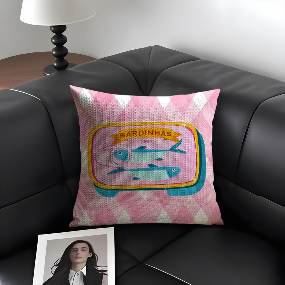 

Cute Coastal Charm Sardine Cushion Cover Natural Linen Organic Fabric DoubleSided Printing Sofa Home Decor Gift Pillow Case 30X30cm