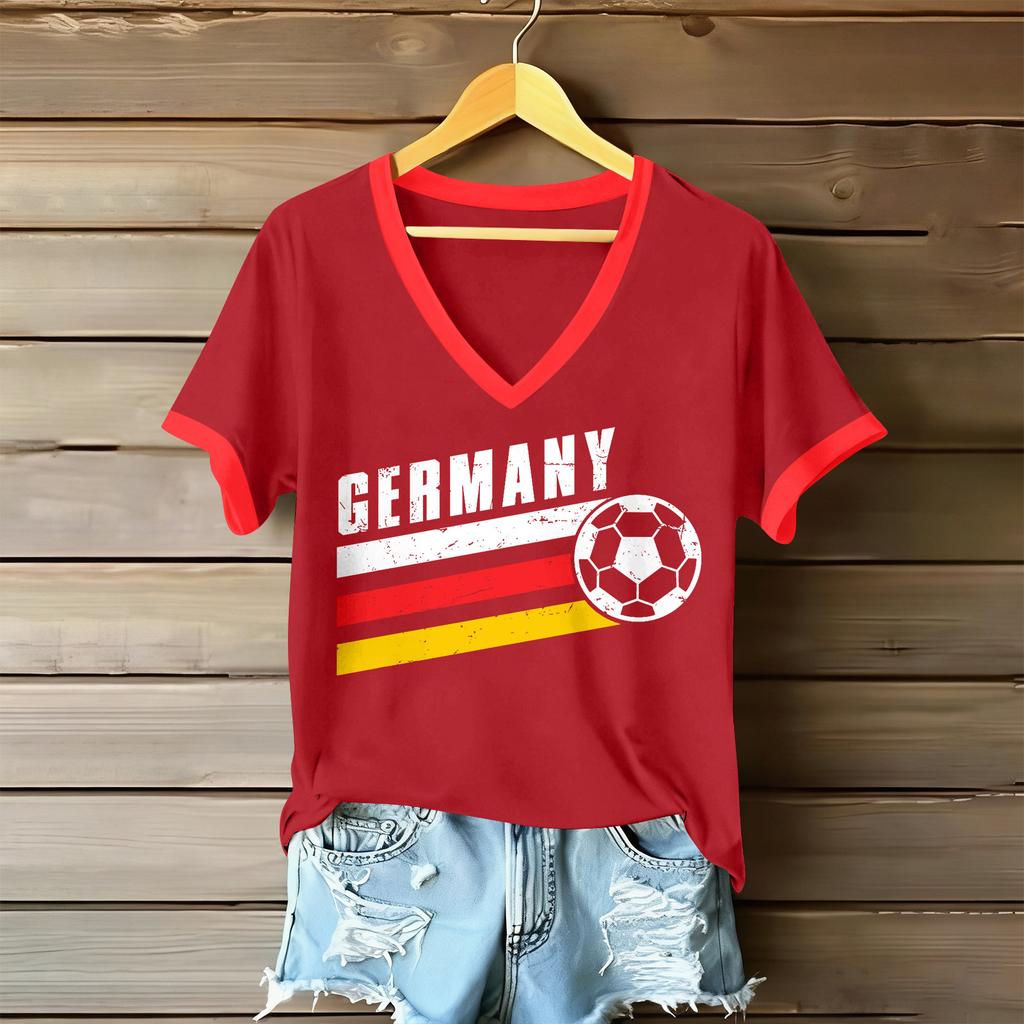 Women V Neck Casual Short Sleeve T Shirt Letter Print Top Lightweight Soft Fabric Relaxed Fit Summer Tee