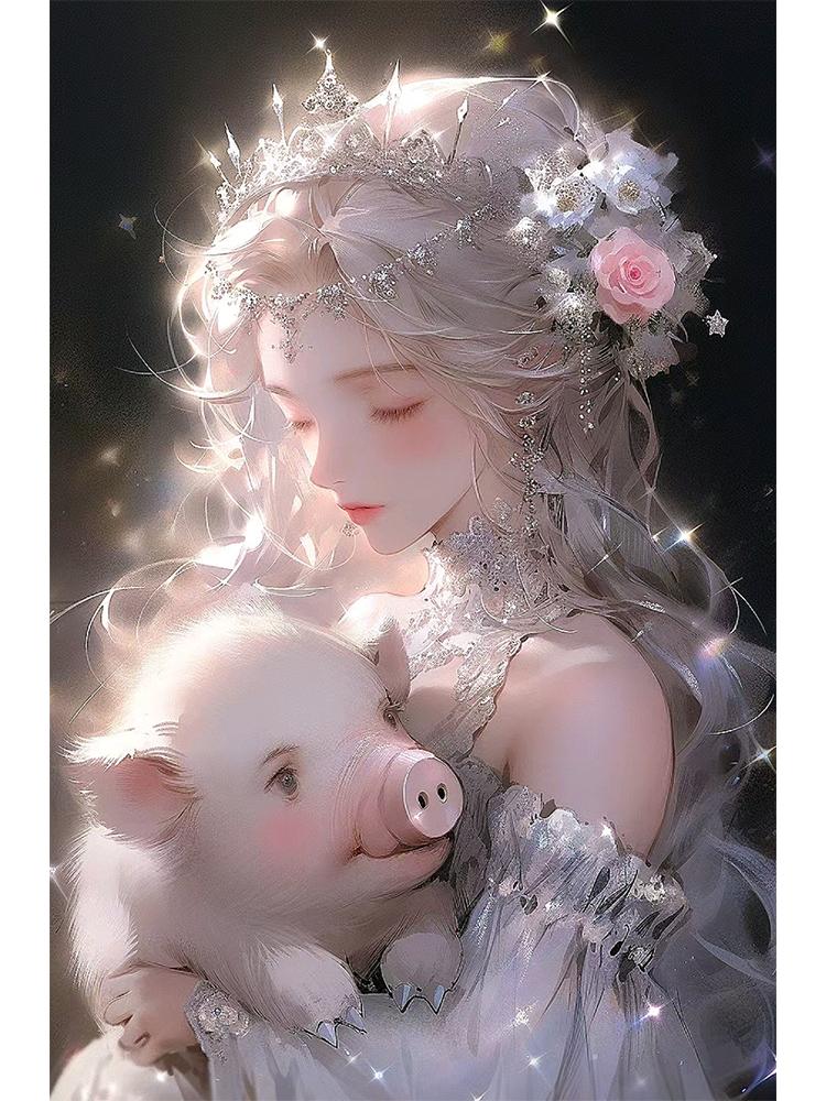 Diamond Painting Embroidery of the Zodiac and Anime Fairy Portrait Set 5DDIY Colorful Dragon, Rabbit, and Pig Home Decoration