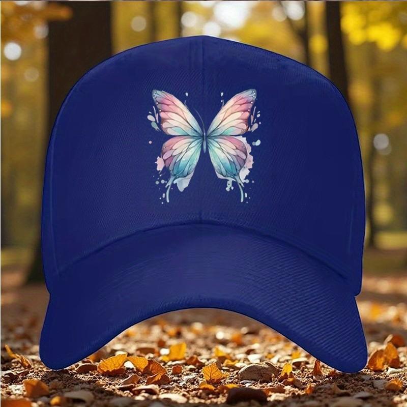 Watercolor Butterfly Baseball Cap Adjustable Polyester Summer Outdoor Sun Hat Unisex