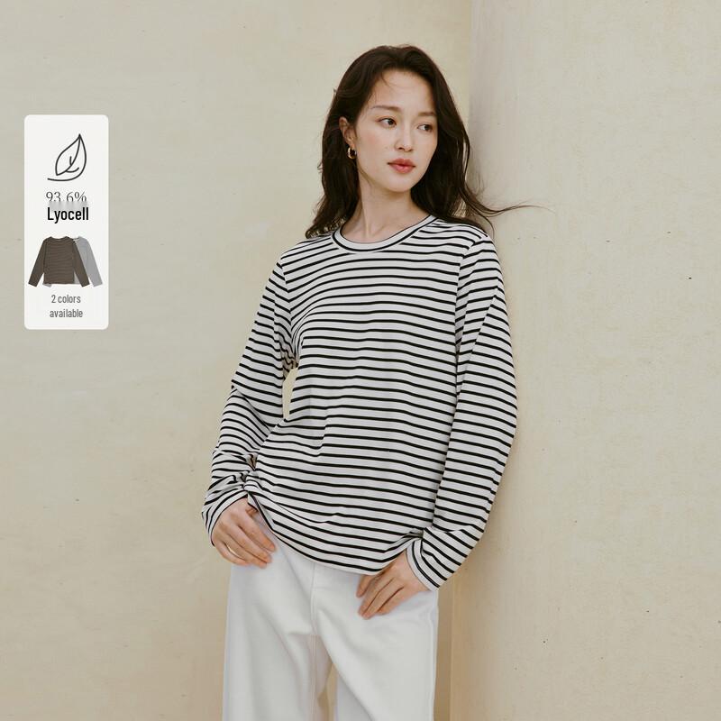 INMAN Women s Lyocell Retro Striped Long Sleeve T-Shirt L