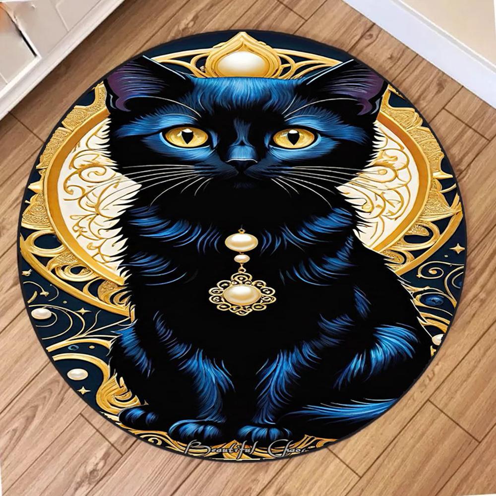 Retro Katze Runder Teppich Wohnzimmer Sofa Schlafzimmer Küche Balkon Eingang Teppich Rutschfest Heimdekoration Mysteriöse Geschenke Teppiche