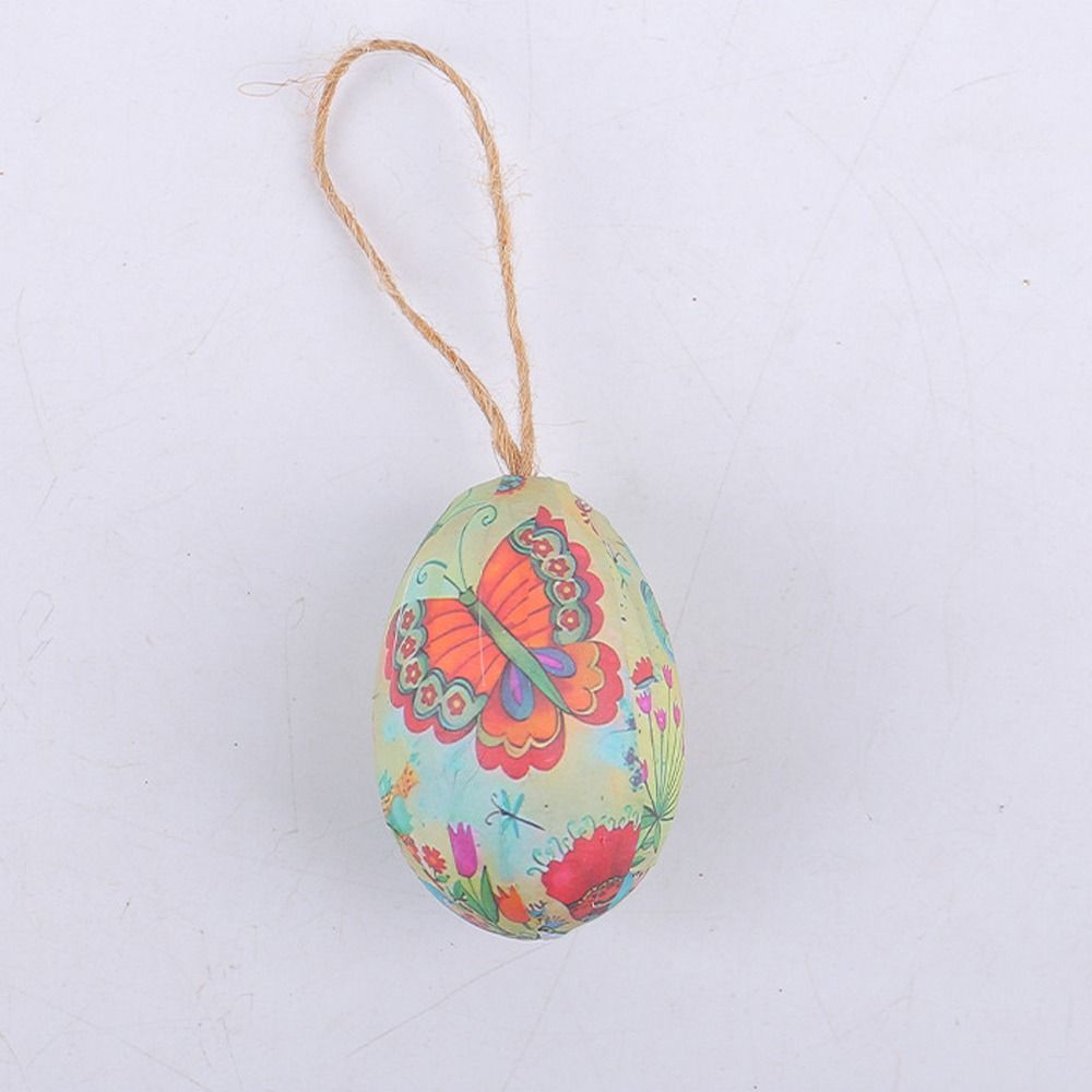 6pcs Foam Painted Easter Eggs Pendant with Basket Butterfly Egg Hanging Ornament  Home Decoration