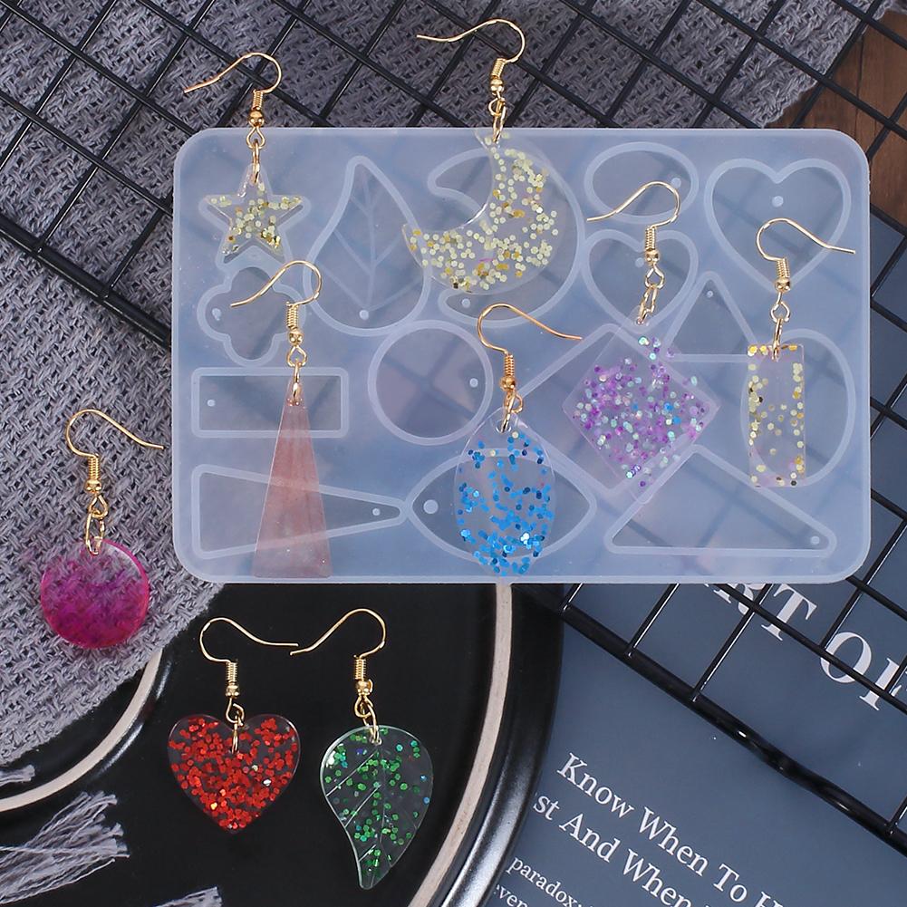 Geometric Silicone Earring Mold Pendant Keychain Necklace Jewelry Craft Making Round Square Heart Star Moon Epoxy Resin Mould