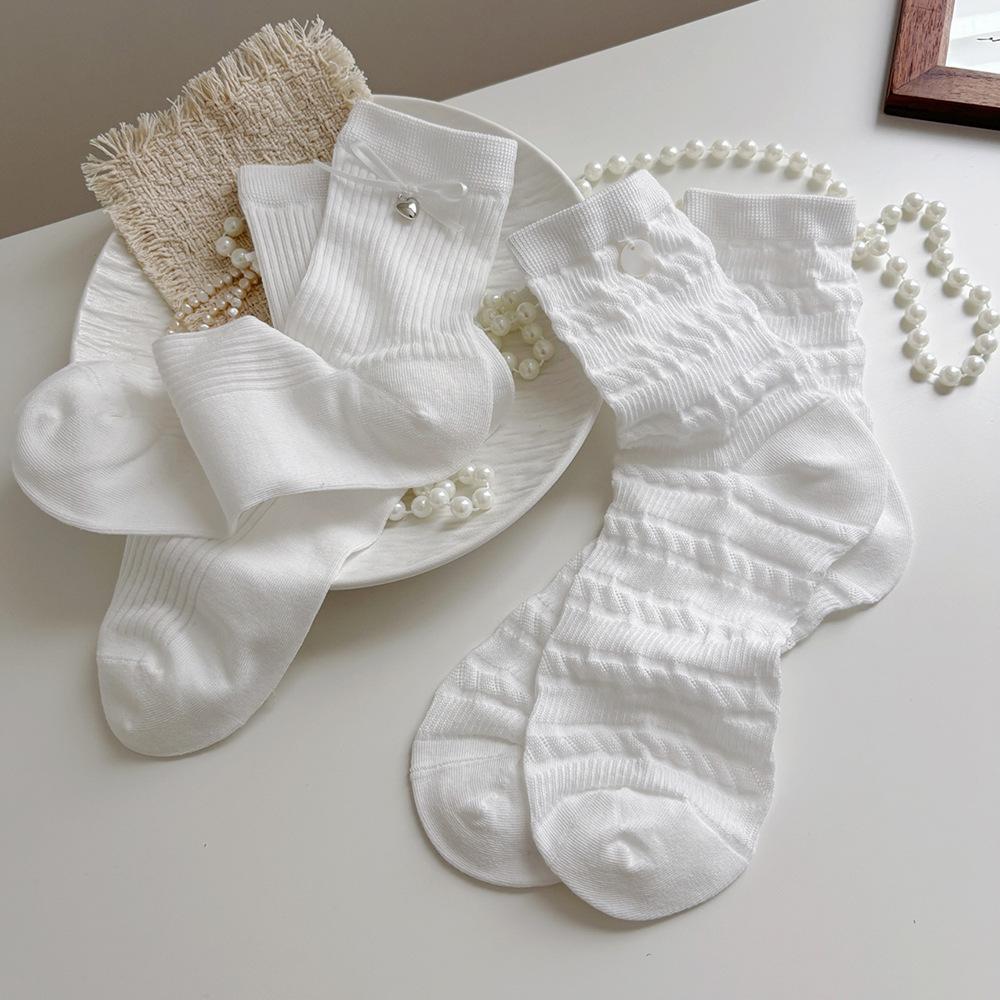 Sock Children's Mid-length Summer Lightweight Lace-up Floral-patterned Sock with Heart-shaped Bows and Multiple Layers of Socks