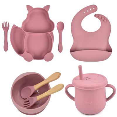 8 unids/set de tazón con ventosa de silicona para bebé, plato, taza, Baberos, juegos de tenedor cuchara, vajilla antideslizante para niños, platos de alimentación de bebé sin BPA