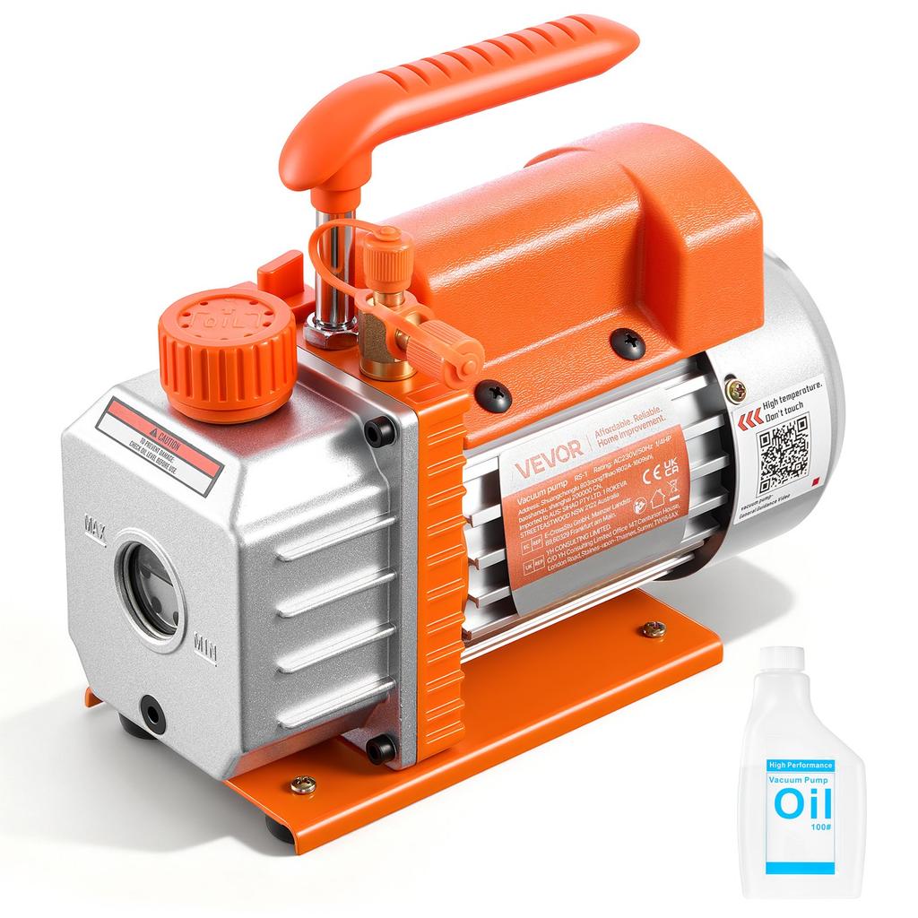VEVOR Vacuum Pump, 3.5 CFM 99 L/min, HVAC Single Stage Rotary Vane AC Vacuum Pump, for R134a R22 R410a Systems, 4 Pole Motor