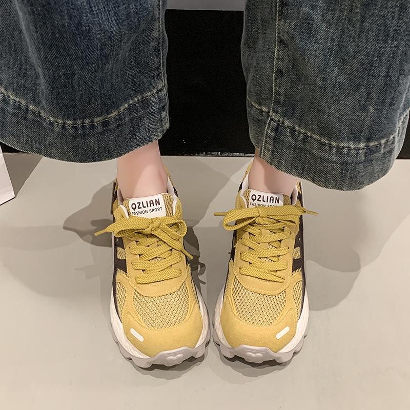 Fashion 7.5cm Air Mesh Micrifiber Leather Breathable Vulcanize Summer Chunky Sneakers Hollow Casual Platform Wedge Women Shoes