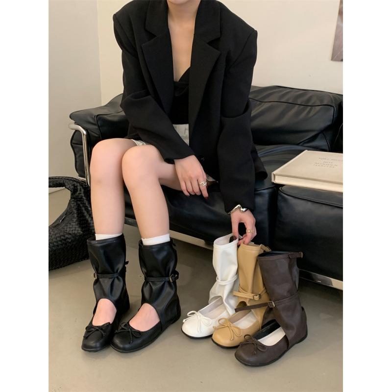 Fashion Bow Shoes Sandal Woman Boot Suit Female Beige Strappy Heels Round Toe Black  2025 Velvet Low Girls Elastic Band Rome Cotton Fabr