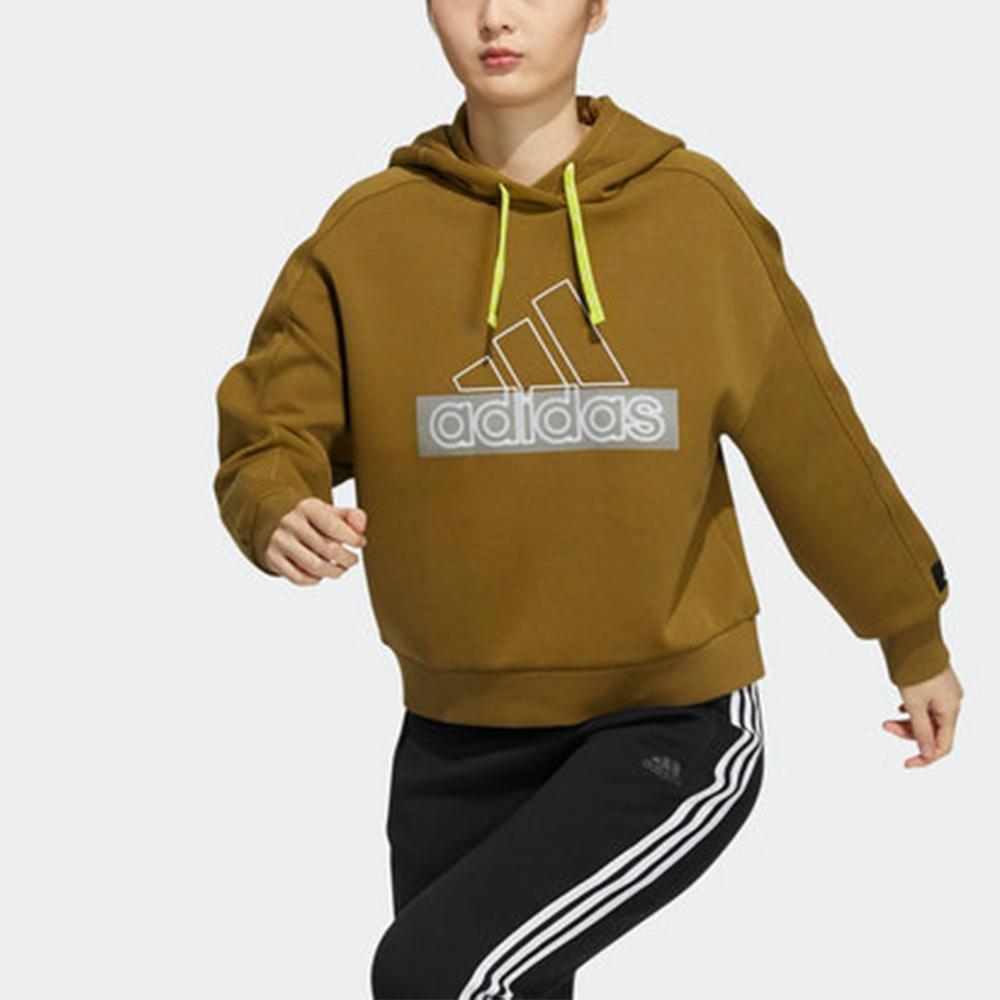 Adidas Sweat Hoodie Logo American Retro Print Sports Casual Knit Women Hoodies Olive GP0720