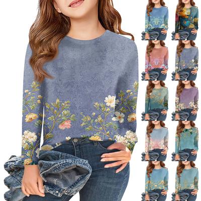 Mädchen Langarm T-Shirts Kinder Herbst Tops Rundhals Bedruckt Basic T-Shirts