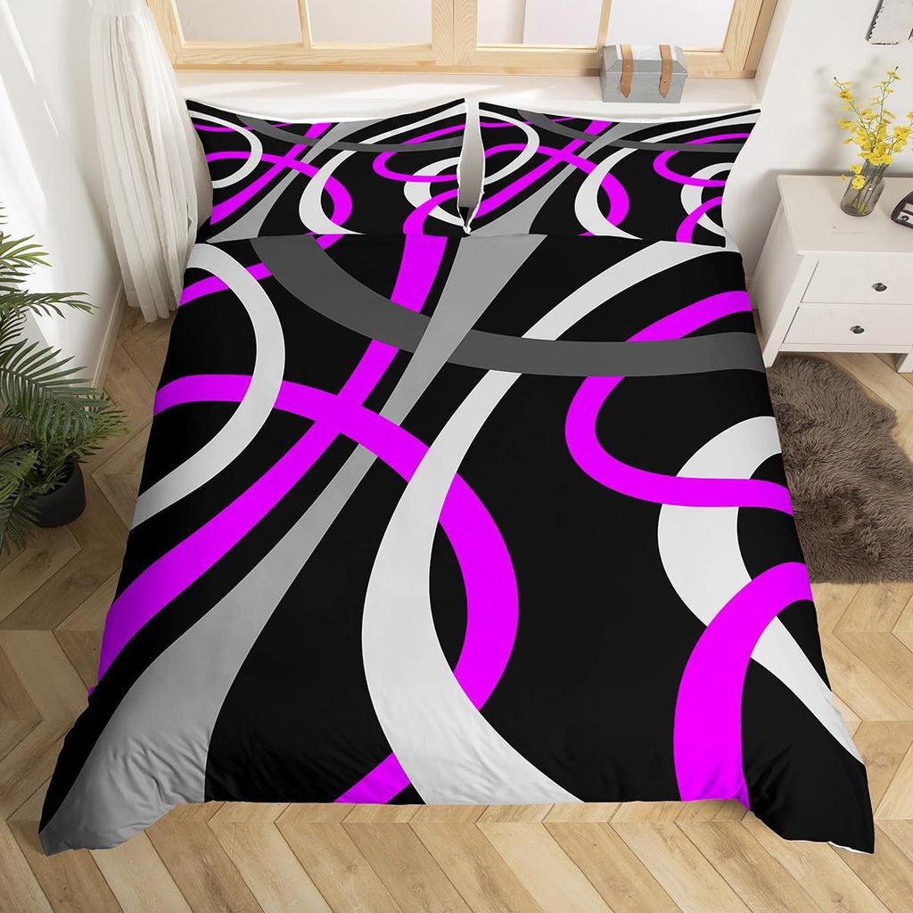 Round Geometric Bedding Set Green Gray Black Abstract Art Bedspread Comfortable Three-Piece Set