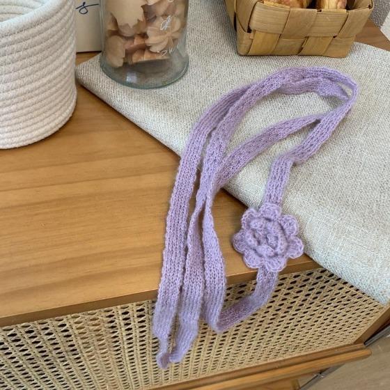 Elegant Autumn And Winter Handmade Flower Decorated Long Scarf  Girls Chic Thin Scarves 180*1.5cm