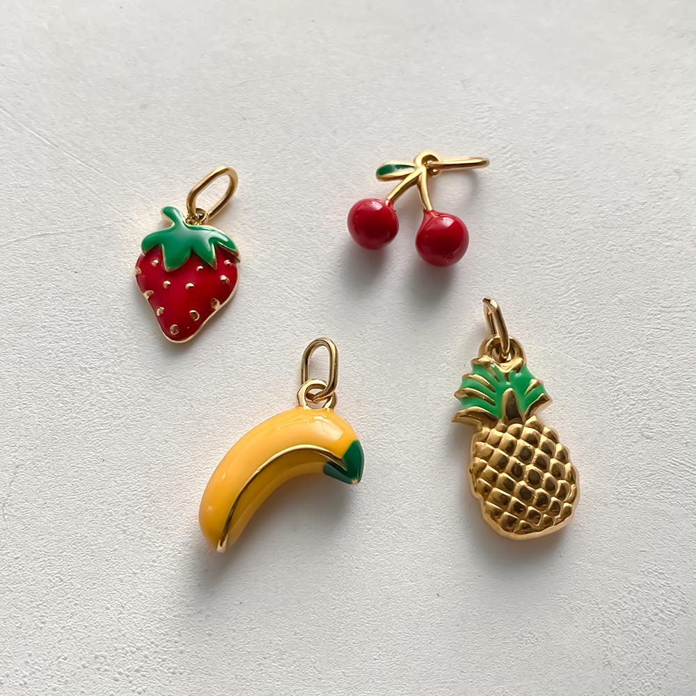 eManco Stainless Steel Charms Bohemian Style Fruit Elements Strawberry, Pineapple, Cherry Summer Trendy Jewelry Pendant