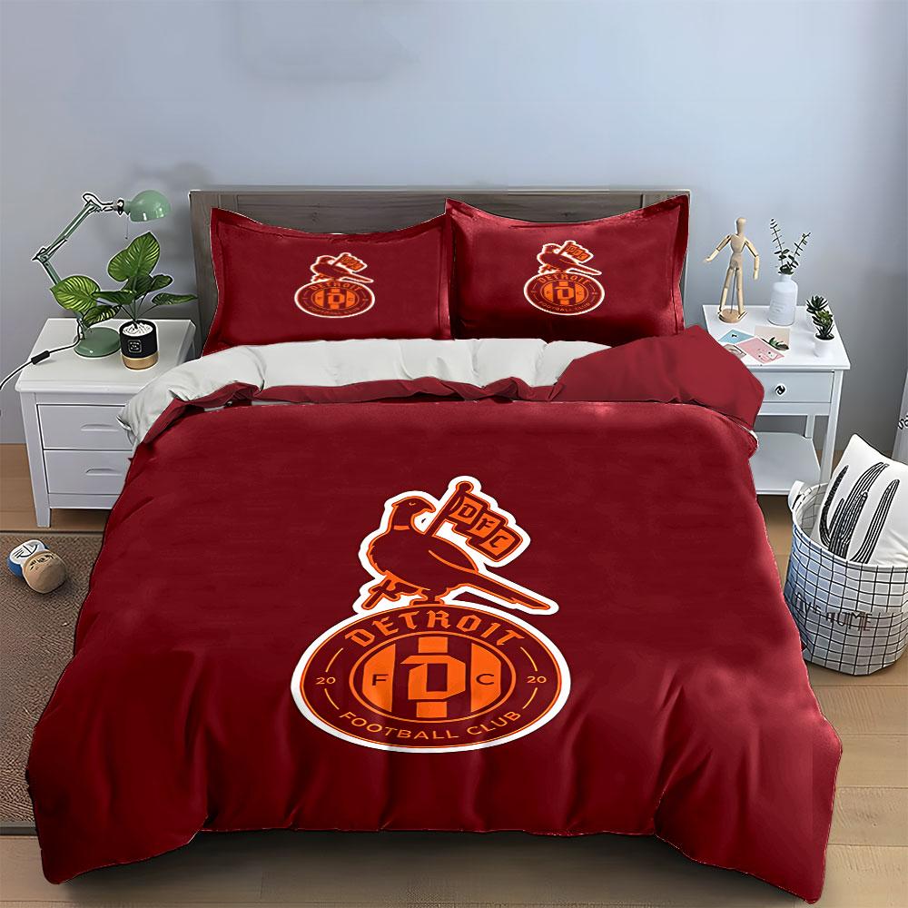 Detroit Football Club Logo Bedding Duvet Cover Set Duvet Cover Pillowcases (1*Duvet Cover 2*Pillowcases, Without Duvet Insert)