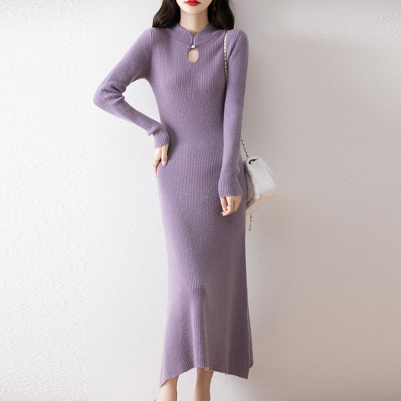 Women Sweater Dress 100% Wool MODERN NEW SAGA Turtleneck Knit Long Pullover Winter Jumpers Wool Long Dress Female