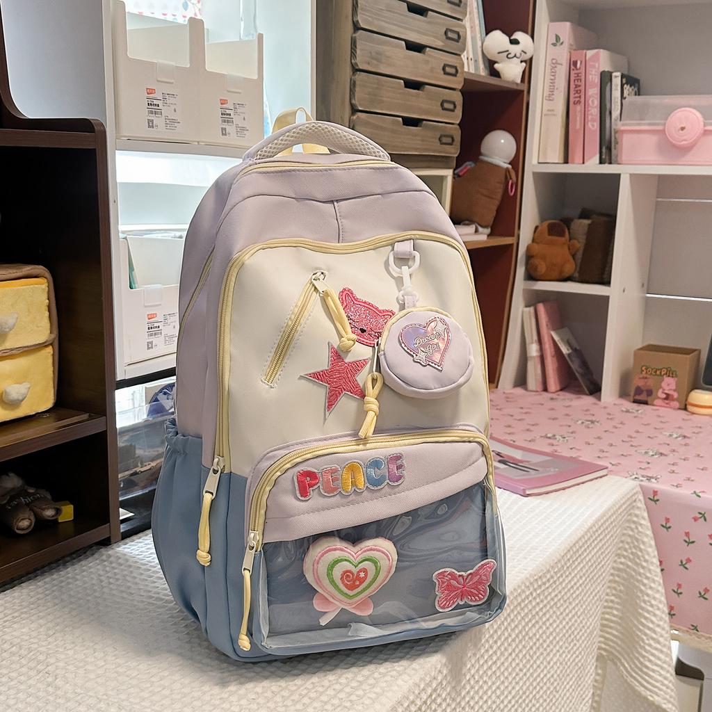 Schoolbag, Japanese-style schoolbag for women, INS style, simple color-blocking, elementary school school pain bag, trendy, fashionable, sweet