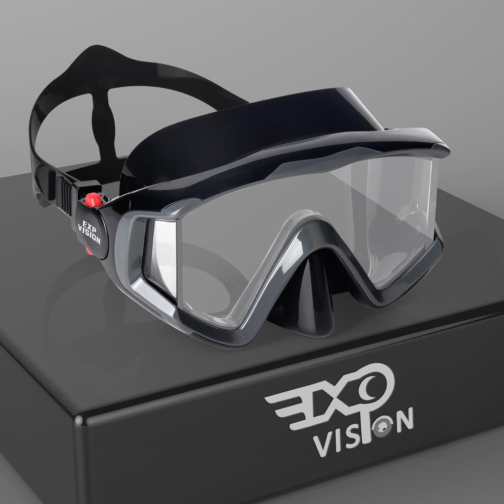 Vuxen Dykmask Pano 3 Panoramisk Härdat Glas Snorkelmask, Premium Simglasögon med Nässkydd Snorkling