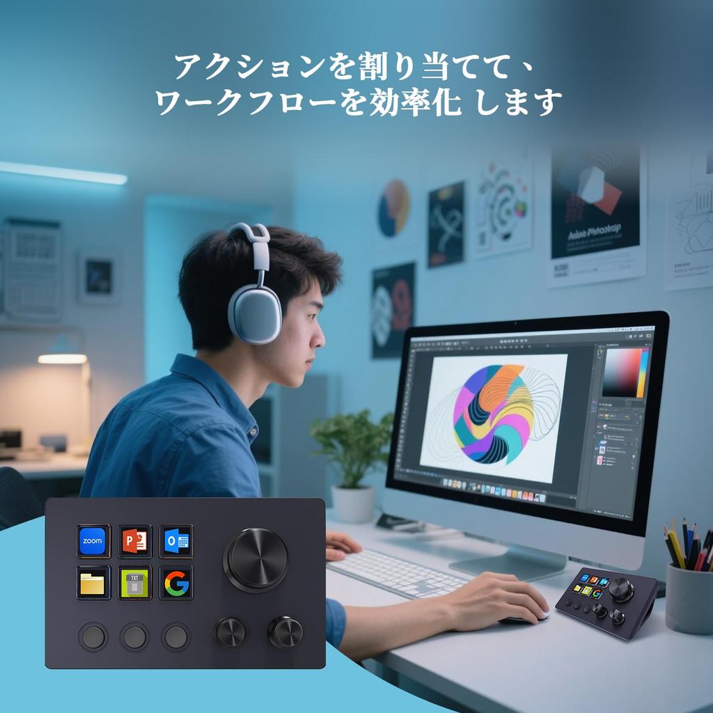 Basicolor Stream Controller Shortcut Keyboard with 6 Customizable Macro Keys and 3 Work Efficiency Device for and Adobe Premiere Compatible with