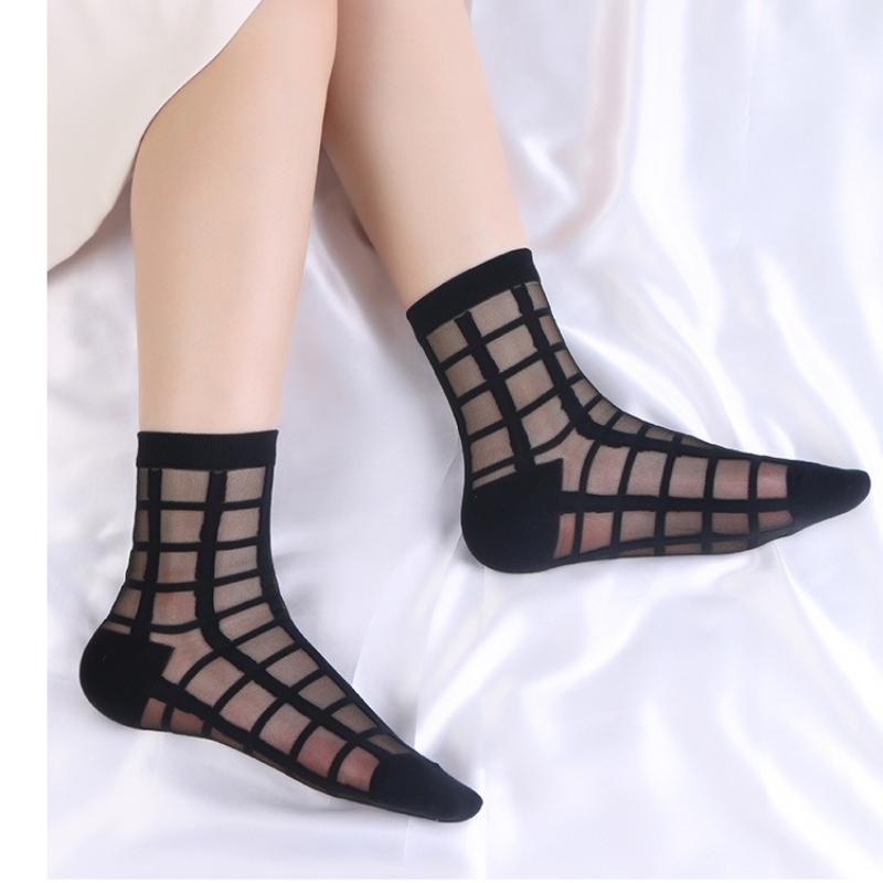 1 Pair Summer Thin Transparent Casual Women Socks Plaid Breathable Funny Ankle Sock
