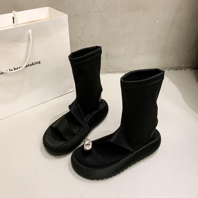 

Нишевый набор ботильонов с открытым носком для женских летних новых сандалий на толстой подошве-маффин с высоким голенищем, эластичные тонкие короткие ботинки 40