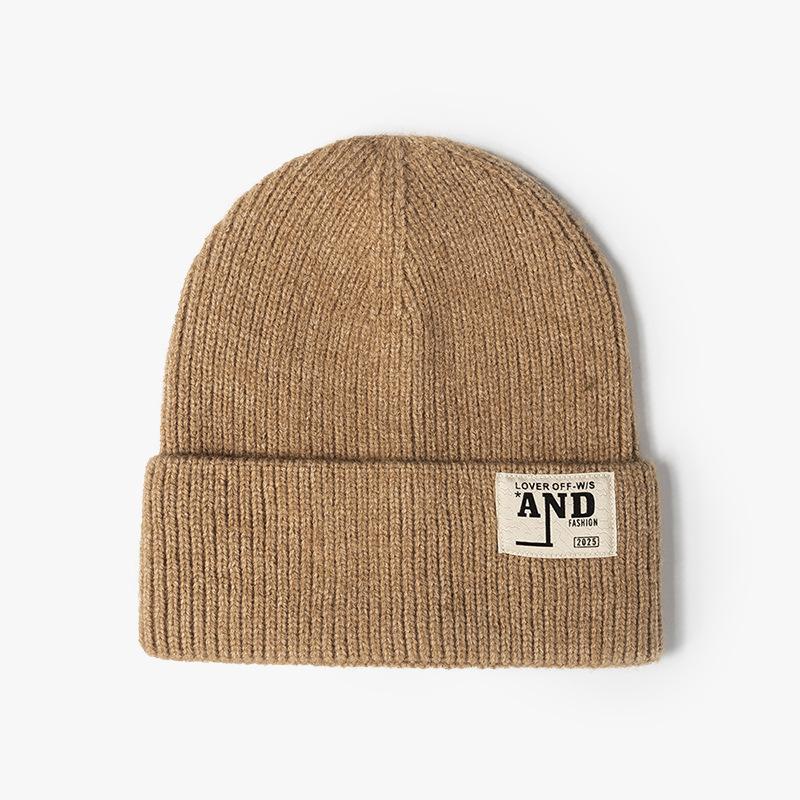 Fashion Knitted Hat Women's Warm Thickened Letter Sticker Autumn and Winter Hat Outdoor Beanless Wool Hat Men
