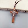 Collana Croce di Gesù Retro Ciondolo Legno Metallo Gioielli Uomo Donna Cattolico Religioso Cristiano Fascino Regalo