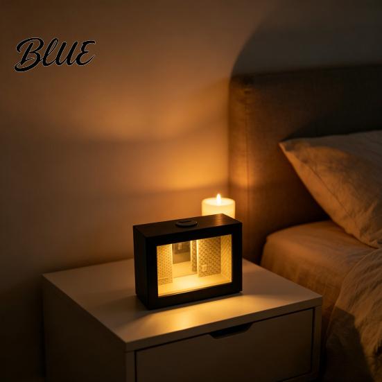 Dust-proof Figure Display Case Wooden LED Picture Frame Night Light, Mirror Illusion Infinite Tunnel Tabletop Lamp, Matte Black Dustproof Surreal Room