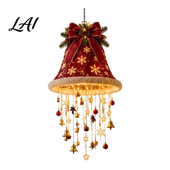 LED Warm Ceiling Hanging Lighted Christmas Light Pendant Decor, Pre-Lit Tree Bell with Holiday