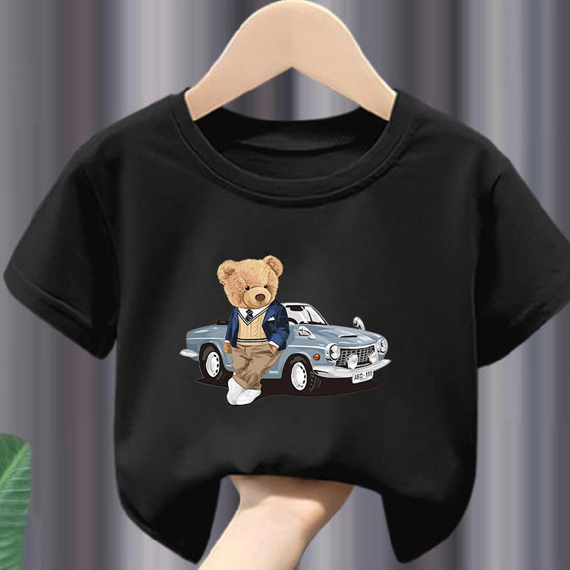 Hot Sale Teddy Bear Print  Childrens Clothing Tshirt Clothing Summer Casual Funny  Boys Baby Girls Tshirt Clothes Kids
