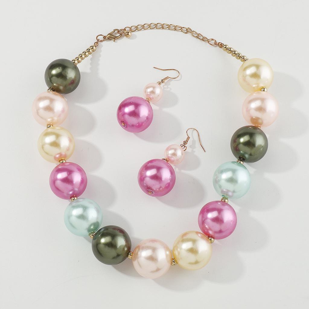 New Arrival Palace Style Vintage Mixed Color Pearl Necklace Luxury Elegant Earrings Jewelry Set Trendy Gifts For Women