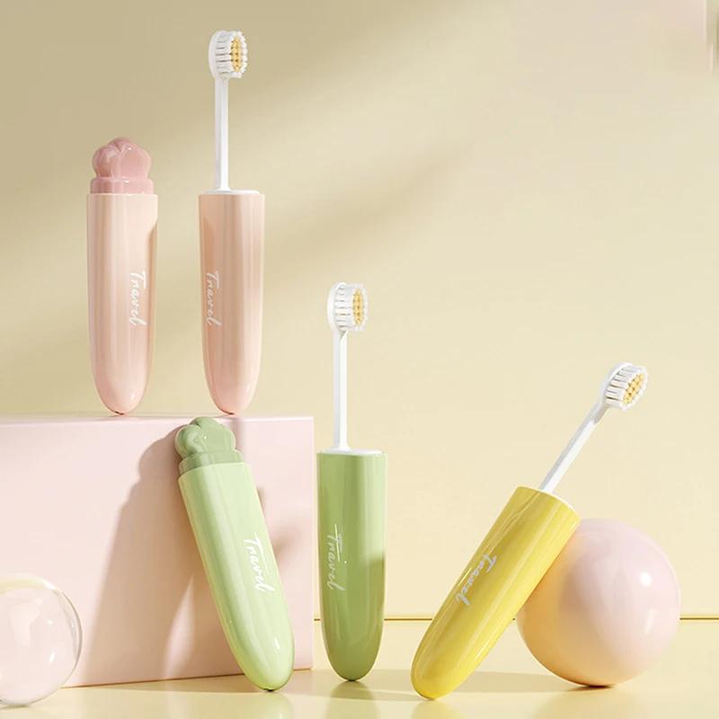 2 In1 Mini Travel Toothbrush Foldable Portable Small Dental Brush Space-saving Soft Tooth Brush Adult Toothbrush